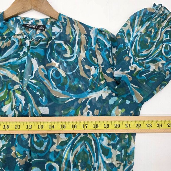 Womens PL Blue Green Sheer Blouse Ruffle Hem Smocked Boho Lightweight Top - Picture 13 of 15
